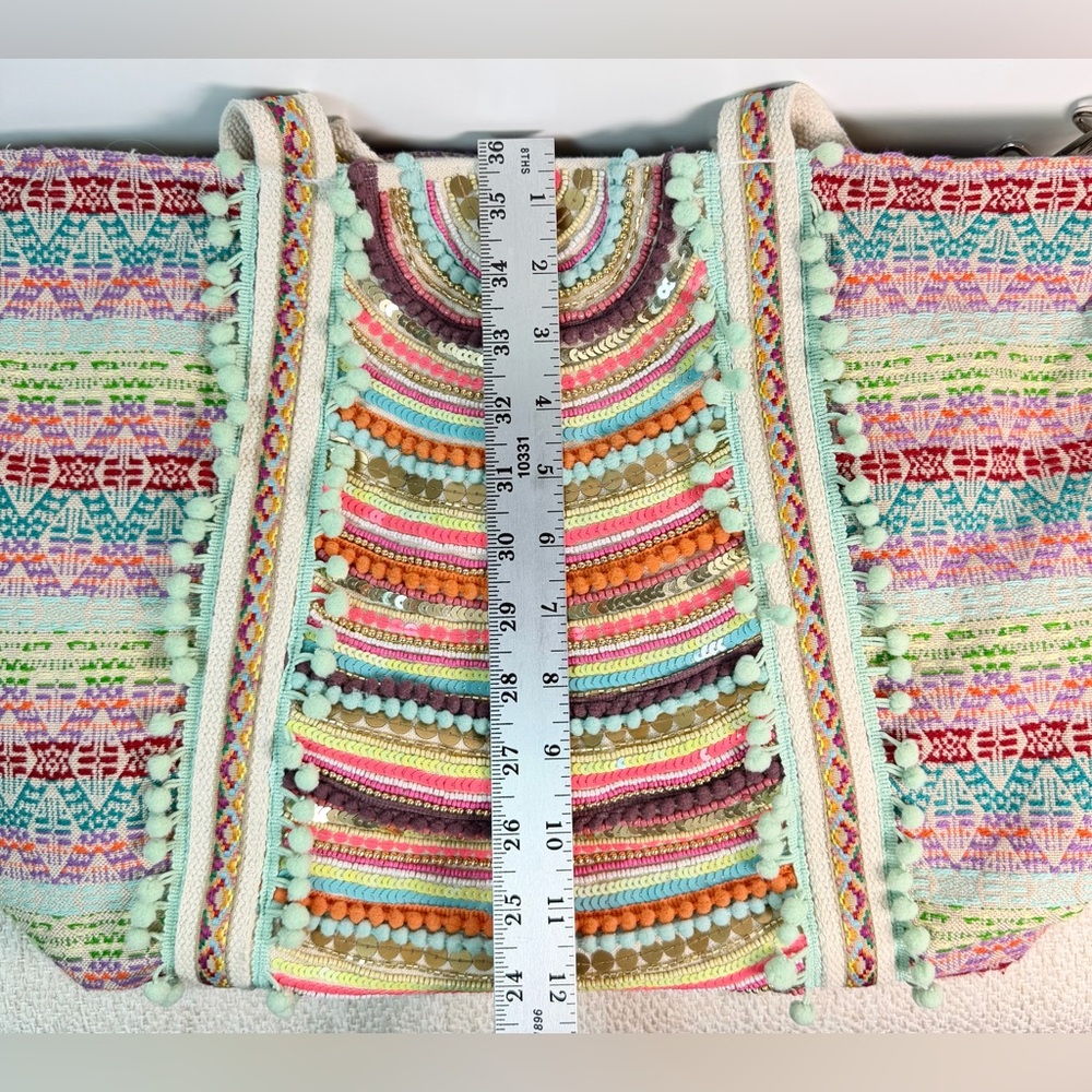 America & Beyond Boho Rainbow hand-beaded tote EUC - Picture 11 of 12